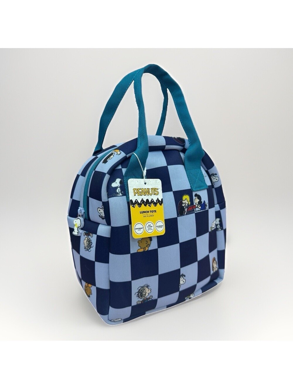 (A2) Mytagalongs Peanuts Lunch Bag Tote Insulated Neoprene Blue Checker Snoopy